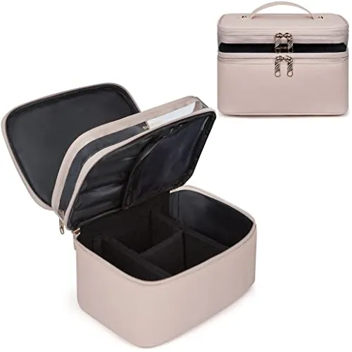 Zlxdp Travel Cosmetic Bag Double Cosmetic Organizer Leather Cosmetic Bag