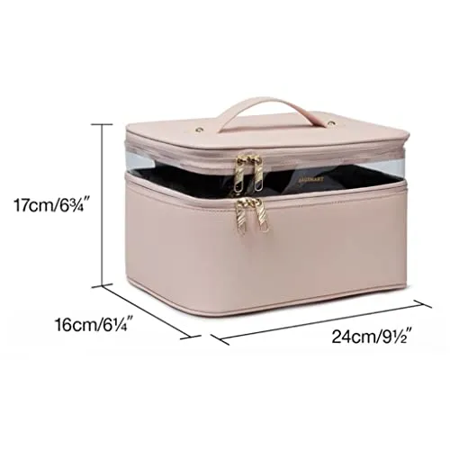 Zlxdp Travel Cosmetic Bag Double Cosmetic Organizer Leather Cosmetic Bag